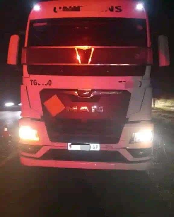 The Isuzu side-tipper truck involved in the incident. >Photo: Supplied